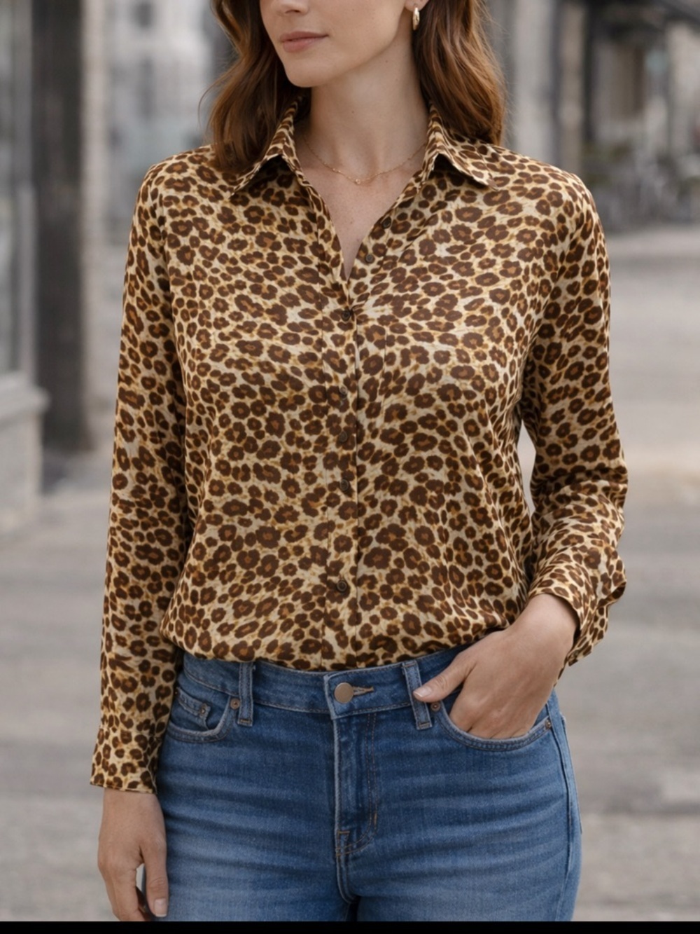 Fashion Nova Leopard Print Button-Down Shirt in Brown and Tan